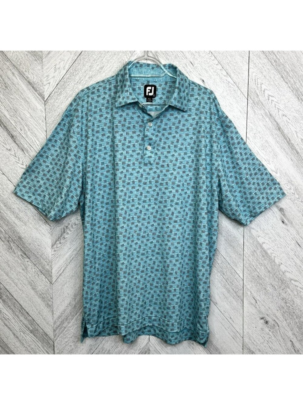 Footjoy FJ Golf Polo Shirt Mens Size XL Blue Geometric Print Performance Stretch